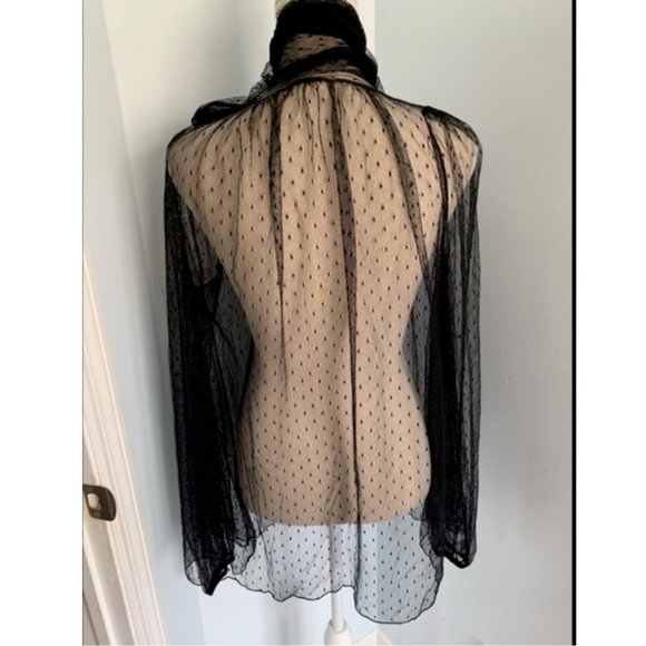 VINTAGE LA PERLA COLLEZIONE BLACK MESH SILK SHEER  BLOUSE TOP with Tie 42 - Picture 4 of 15